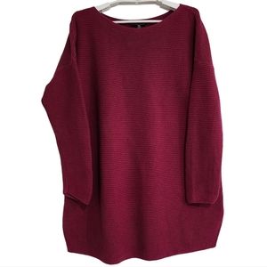 Eileen Fisher Fine Silk Cashmere Bateau Neck Top Knit Pullover Sweater Hibiscus